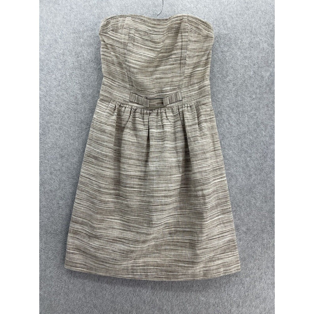 Banana Republic Women's Strapless Dress Striped Brown Linen Marled Size 6 Pleats